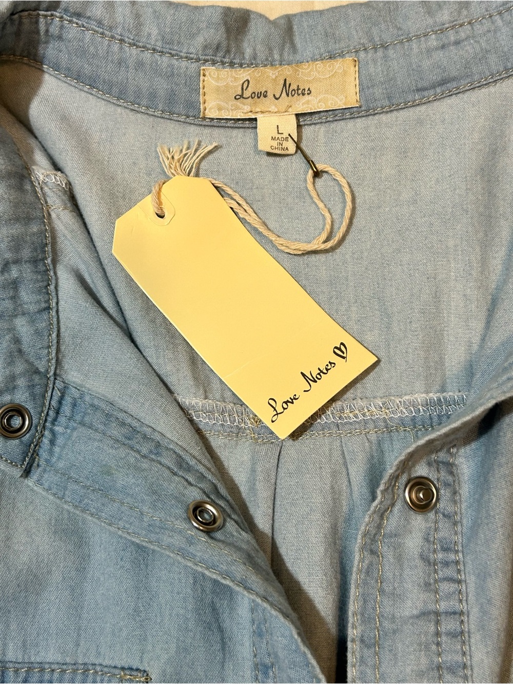 Love Notes Light Blue 100% cotton snap button Down Shirt - Picture 10 of 10